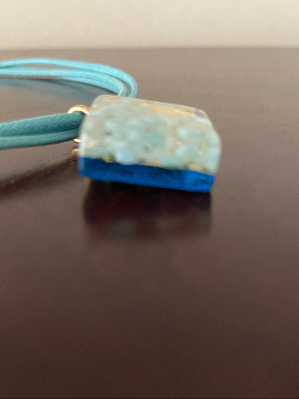 Murano Glass Turquoise Gold Accent SquarePendant Necklace NWOT - Picture 7 of 9